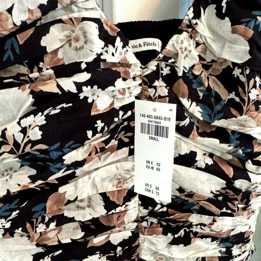 NWT Abercrombie Drama Puff Sleeve Top Floral Women's Size Small